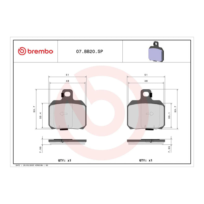 Brembo Prime Sinter Rear Brake Pads 07BB20SP