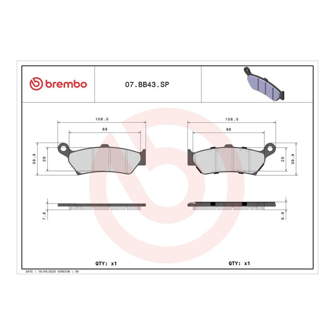 Brembo Prime Sinter Rear Brake Pads 07BB43SP