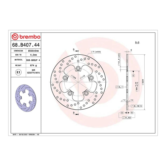 Brembo Prime Serie Oro Rear Brake Disc 68B40744
