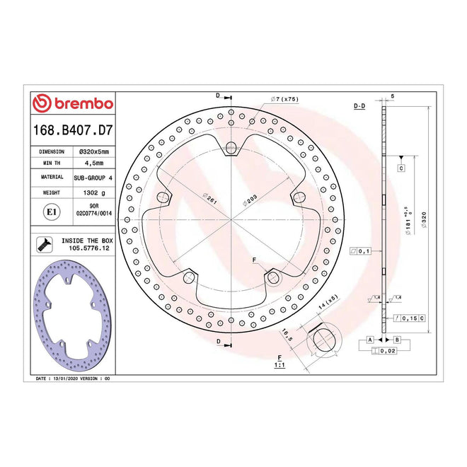 Brembo Prime Serie Oro Front Brake Disc 68B407D7