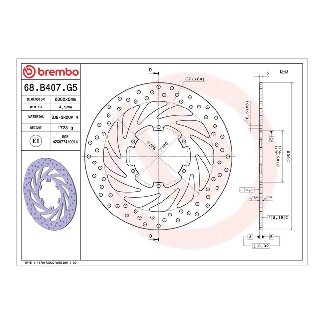 Brembo Prime Serie Oro Front Brake Disc 68B407G5