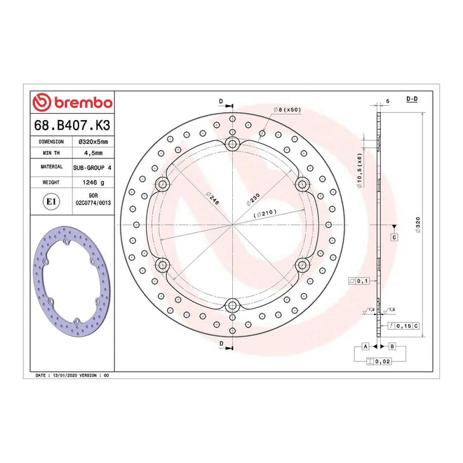 Brembo Prime Serie Oro Front Brake Disc 68B407K3