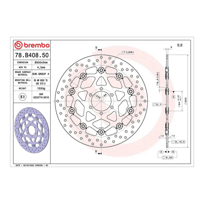 Brembo Prime Serie Oro Front Brake Disc 78B40850