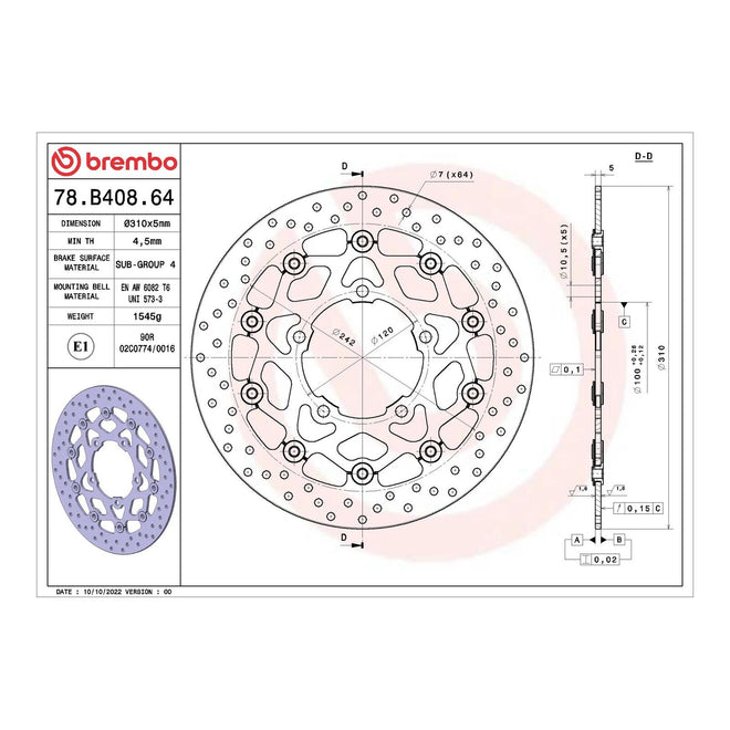 Brembo Prime Serie Oro Front Brake Disc 78B40864