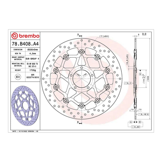 Brembo Prime Serie Oro Front Brake Disc 78B408A4