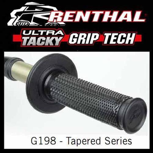 RE-G198 - Renthal Ultra Tacky Dual Compound Tapered Grips - 1/2 Waffle tapered grips - if the grips lose their stickiness at any point, simply wash with clean water and allow the grips to air dry to reactivate it