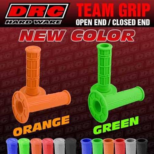 The DRC Team Grips are standard MX grips (with closed ends) and available in black, grey, red, blue, orange and green