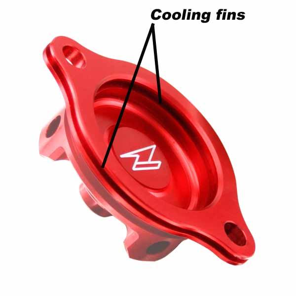 The Zeta Oil Filter Cover has cooling fins for heat dissipation